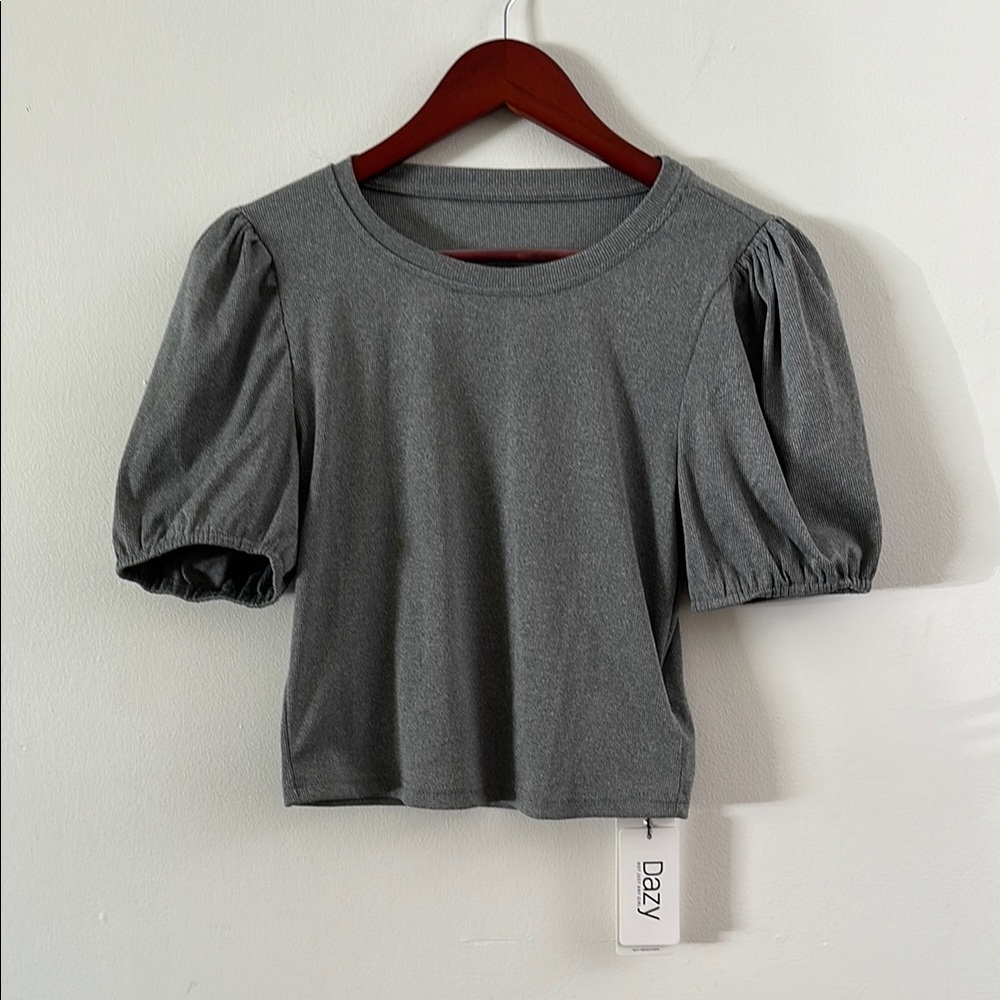Gray Puff Sleeve Crop Top